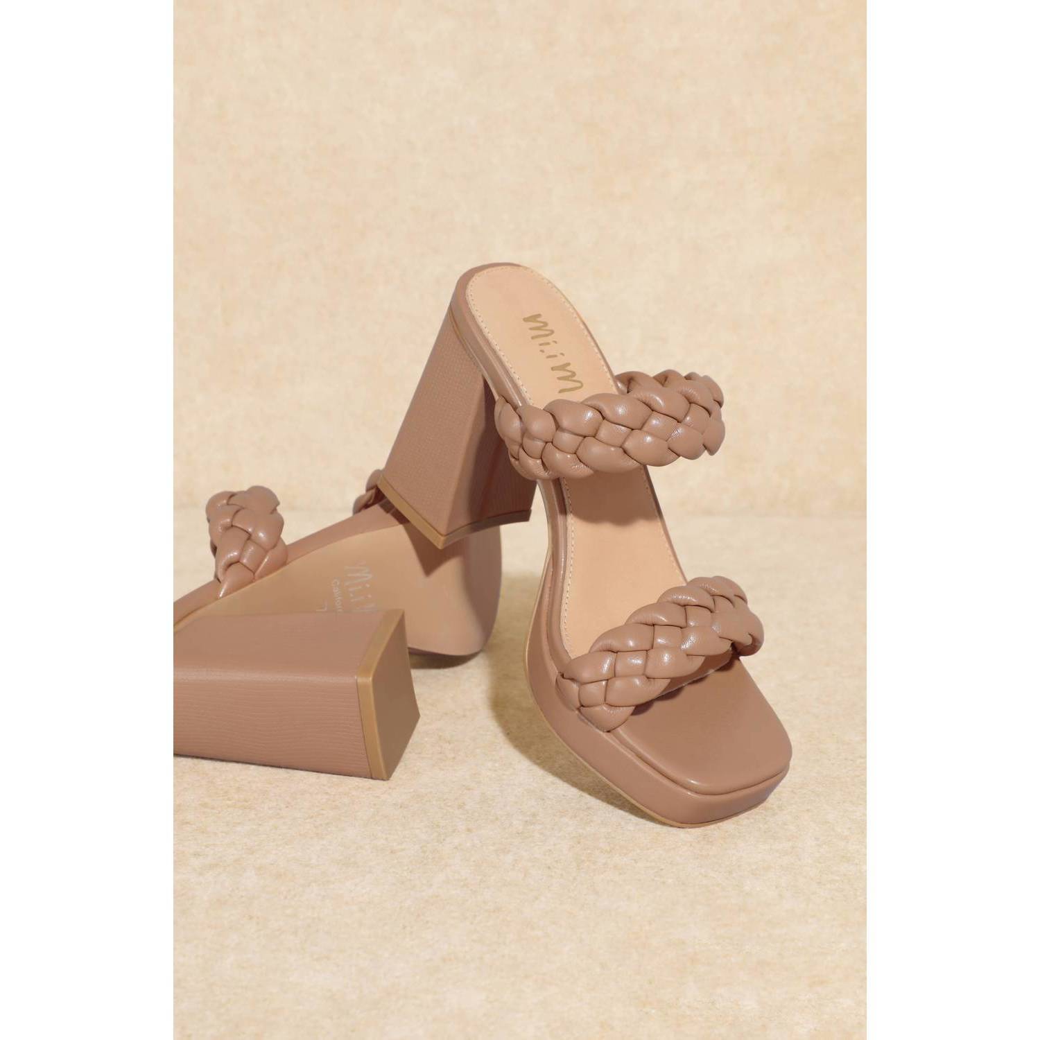 New Mi.Im Chloe Braided Strap Heels In Tan